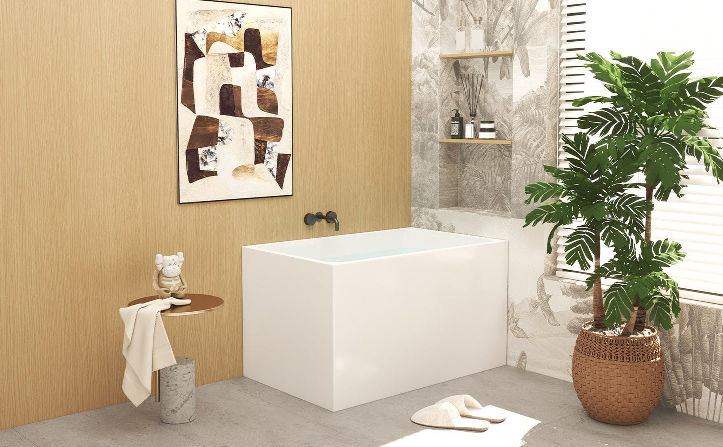 43' Acrylic Freestanding Bathtub with seat: Spacious rectangle Shape, Gloss White Finish, Chrome Overflow & Pop - Up Drain - 1st Choice Furniture Direct