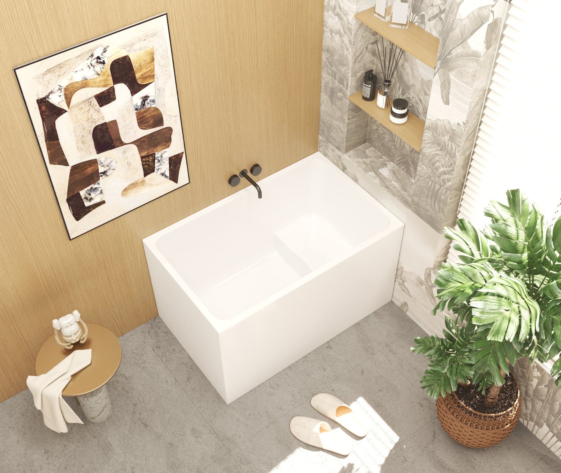 43' Acrylic Freestanding Bathtub with seat: Spacious rectangle Shape, Gloss White Finish, Chrome Overflow & Pop - Up Drain - 1st Choice Furniture Direct