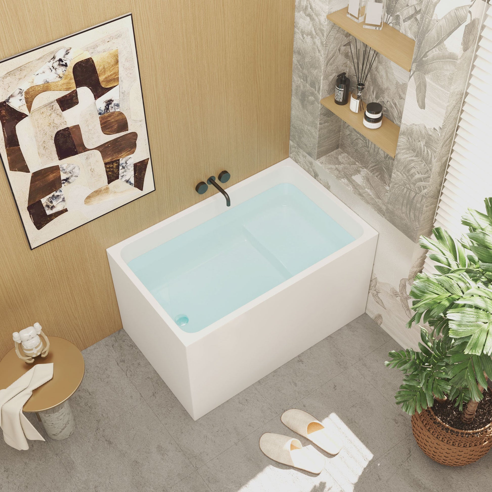 43' Acrylic Freestanding Bathtub with seat: Spacious rectangle Shape, Gloss White Finish, Chrome Overflow & Pop - Up Drain - 1st Choice Furniture Direct
