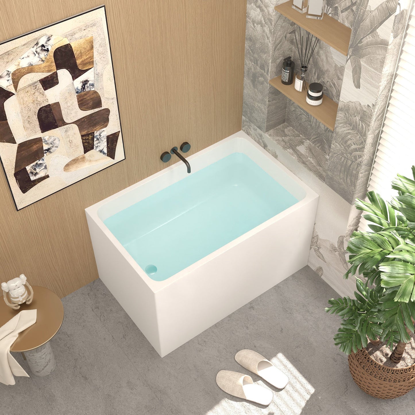 43' Gloss White Acrylic Freestanding Bathtub with Chrome Drain, Rectangular Shape, UV5 Anti - Yellowing Acrylic, CUPC Certified - 1st Choice Furniture Direct