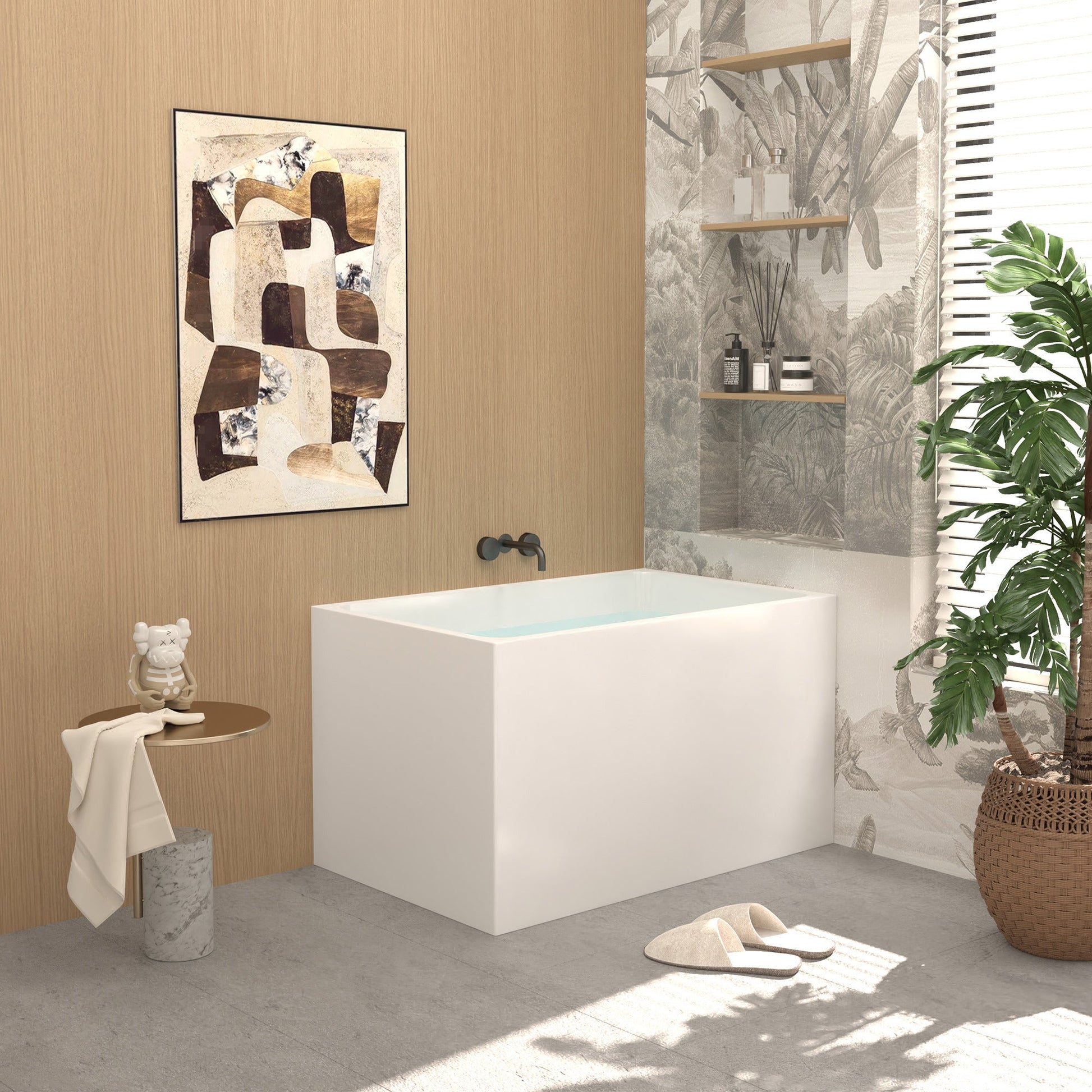 43' Gloss White Acrylic Freestanding Bathtub with Chrome Drain, Rectangular Shape, UV5 Anti - Yellowing Acrylic, CUPC Certified - 1st Choice Furniture Direct