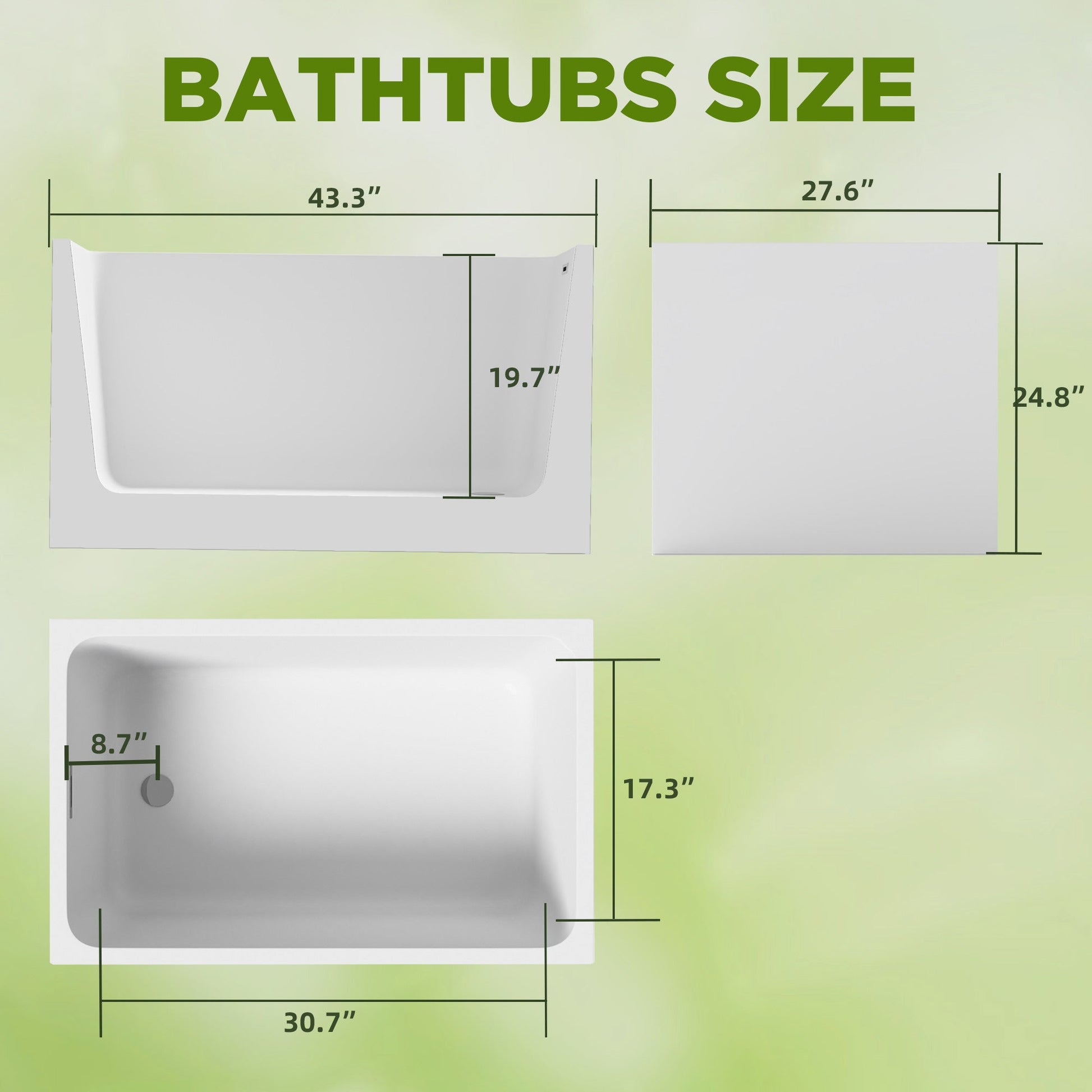43' Gloss White Acrylic Freestanding Bathtub with Chrome Drain, Rectangular Shape, UV5 Anti - Yellowing Acrylic, CUPC Certified - 1st Choice Furniture Direct