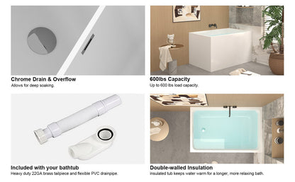 43' Gloss White Acrylic Freestanding Bathtub with Chrome Drain, Rectangular Shape, UV5 Anti - Yellowing Acrylic, CUPC Certified - 1st Choice Furniture Direct