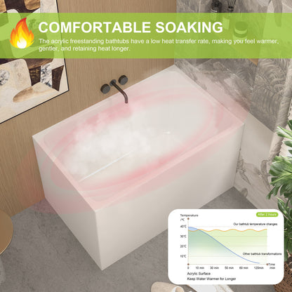 43' Gloss White Acrylic Freestanding Bathtub with Chrome Drain, Rectangular Shape, UV5 Anti - Yellowing Acrylic, CUPC Certified - 1st Choice Furniture Direct