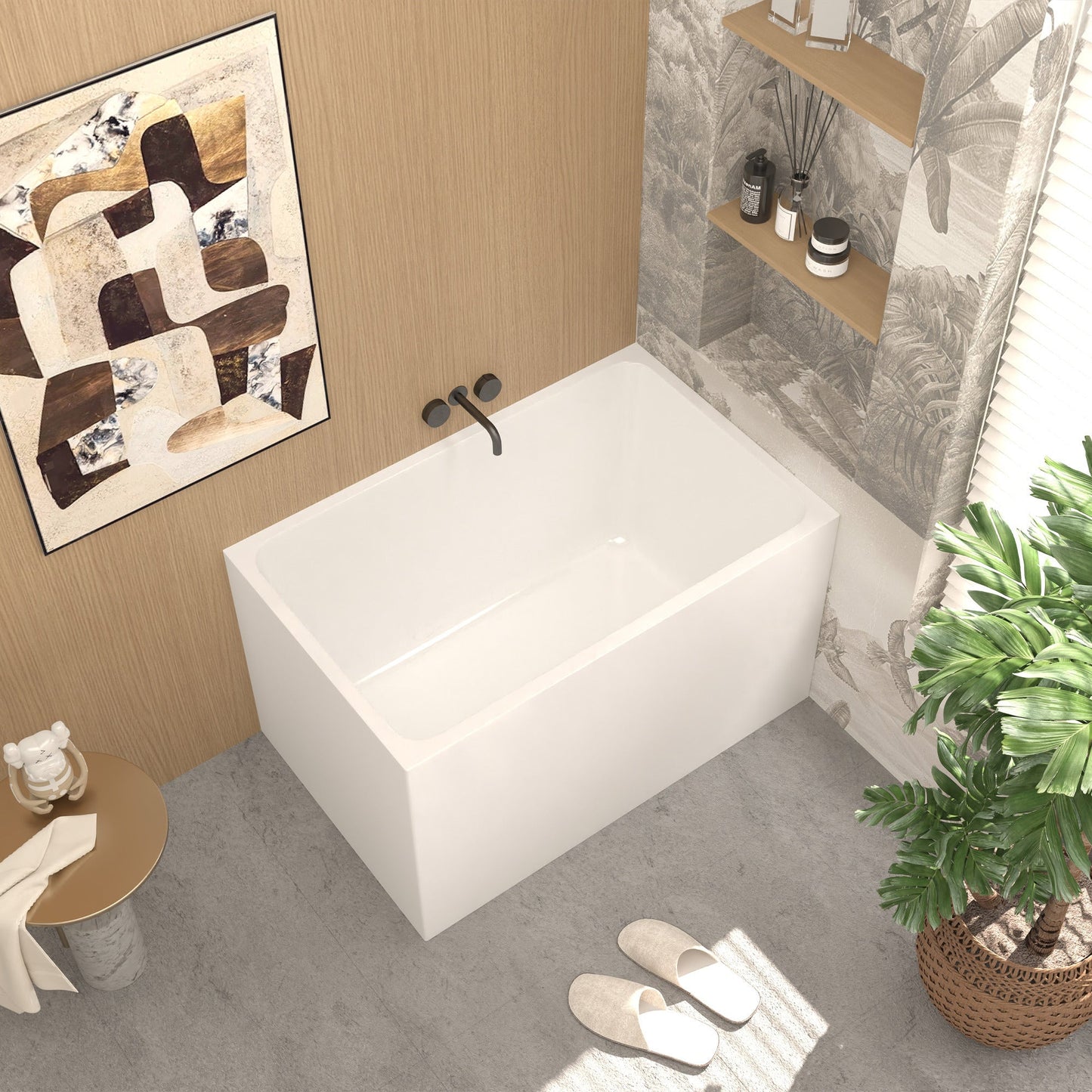 43' Gloss White Acrylic Freestanding Bathtub with Chrome Drain, Rectangular Shape, UV5 Anti - Yellowing Acrylic, CUPC Certified - 1st Choice Furniture Direct