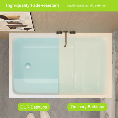 43' Gloss White Acrylic Freestanding Bathtub with Chrome Drain, Rectangular Shape, UV5 Anti - Yellowing Acrylic, CUPC Certified - 1st Choice Furniture Direct
