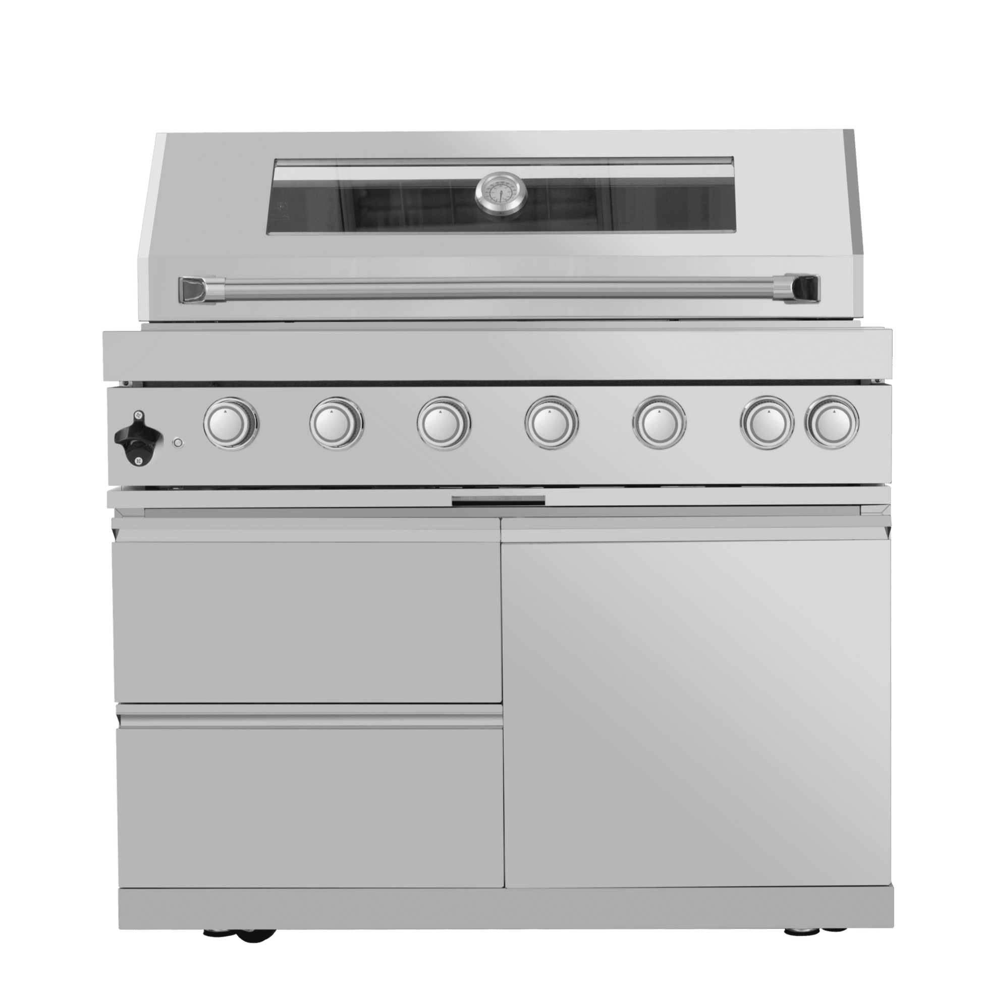 43 - Inch 6 - Burner 85000 BTU Deluxe Stainless Steel Gas Outdoor Kitchen Bar Barbecue Island Grill + Wine Cooler Compact Refrigerator + Rotisserie + Granite Countertops + Storage Cabinets & Drawers - 1st Choice Furniture Direct
