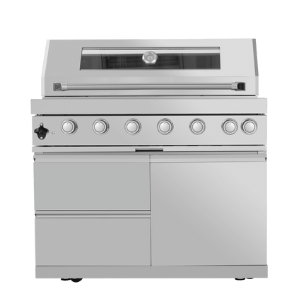 43 - Inch 6 - Burner 85000 BTU Deluxe Stainless Steel Gas Outdoor Kitchen Bar Barbecue Island Grill + Wine Cooler Compact Refrigerator + Rotisserie + Granite Countertops + Storage Cabinets & Drawers - 1st Choice Furniture Direct
