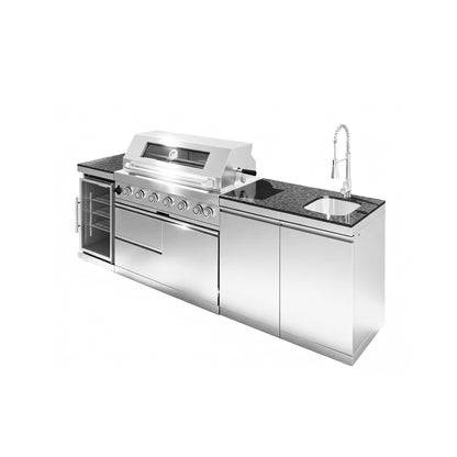 43 - Inch 6 - Burner 85000 BTU Deluxe Stainless Steel Gas Outdoor Kitchen Bar Barbecue Island Grill + Wine Cooler Compact Refrigerator + Rotisserie + Granite Countertops + Storage Cabinets & Drawers - 1st Choice Furniture Direct