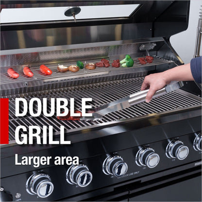 43 - Inch 6 - Burner 85000 BTU Deluxe Stainless Steel Gas Outdoor Kitchen Bar Barbecue Island Grill + Wine Cooler Compact Refrigerator + Rotisserie + Granite Countertops + Storage Cabinets & Drawers - 1st Choice Furniture Direct