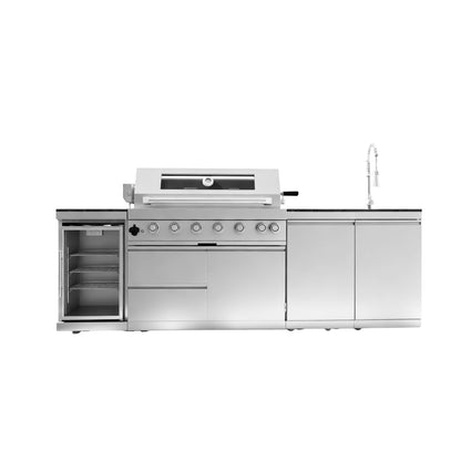 43 - Inch 6 - Burner 85000 BTU Deluxe Stainless Steel Gas Outdoor Kitchen Bar Barbecue Island Grill + Wine Cooler Compact Refrigerator + Rotisserie + Granite Countertops + Storage Cabinets & Drawers - 1st Choice Furniture Direct
