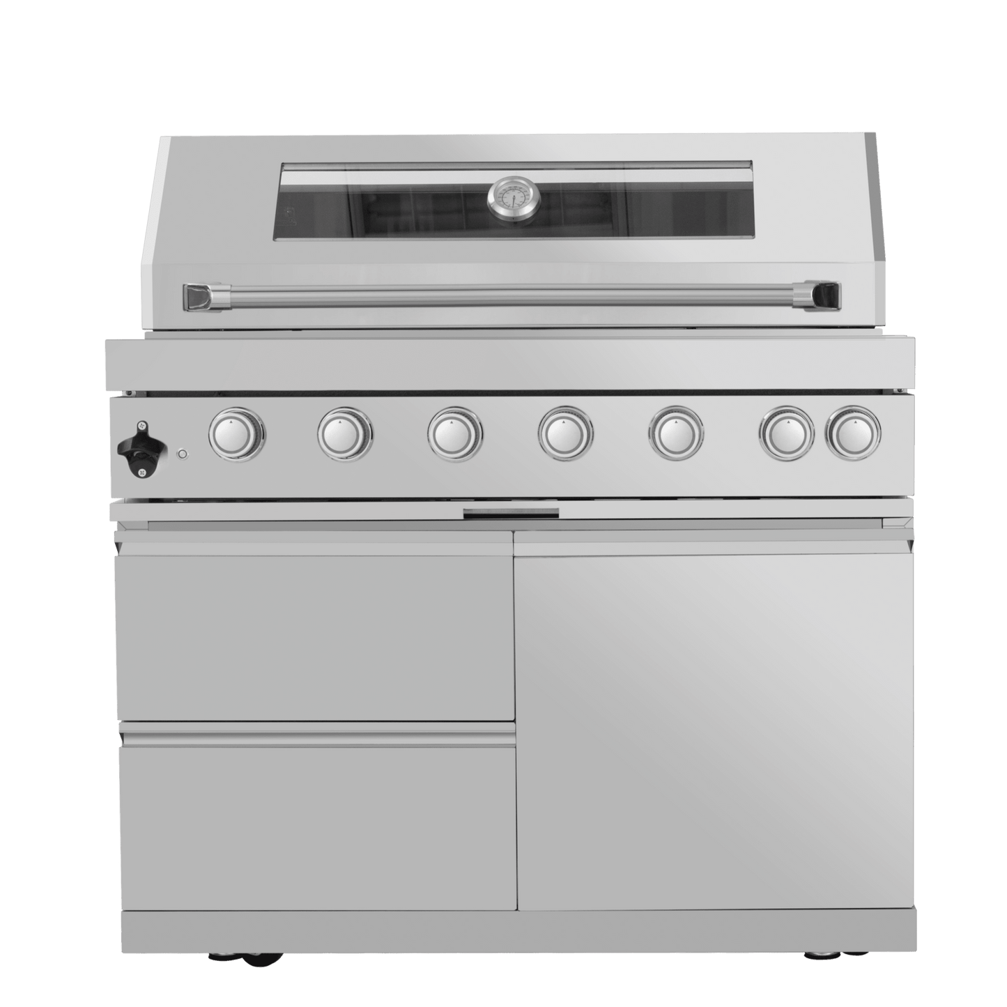 43 - Inch 6 - Burner 85000 BTU Deluxe Stainless Steel Gas Outdoor Kitchen Bar Barbecue Island Grill + Wine Cooler Compact Refrigerator + Rotisserie + Granite Countertops + Storage Cabinets & Drawers - 1st Choice Furniture Direct