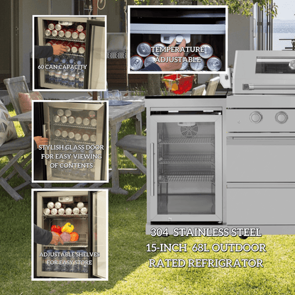 43 - Inch 6 - Burner 85000 BTU Deluxe Stainless Steel Gas Outdoor Kitchen Bar Barbecue Island Grill + Wine Cooler Compact Refrigerator + Rotisserie + Granite Countertops + Storage Cabinets & Drawers - 1st Choice Furniture Direct