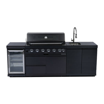43 - Inch 6 - Burner 85000 BTU Deluxe Stainless Steel Gas Outdoor Kitchen Bar Barbecue Island Grill + Wine Cooler Compact Refrigerator + Rotisserie kit + Granite Countertops + Stainless steel Sink - 1st Choice Furniture Direct