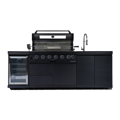 43 - Inch 6 - Burner 85000 BTU Deluxe Stainless Steel Gas Outdoor Kitchen Bar Barbecue Island Grill + Wine Cooler Compact Refrigerator + Rotisserie kit + Granite Countertops + Stainless steel Sink - 1st Choice Furniture Direct