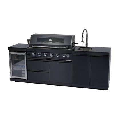 43 - Inch 6 - Burner 85000 BTU Deluxe Stainless Steel Gas Outdoor Kitchen Bar Barbecue Island Grill + Wine Cooler Compact Refrigerator + Rotisserie kit + Granite Countertops + Stainless steel Sink - 1st Choice Furniture Direct