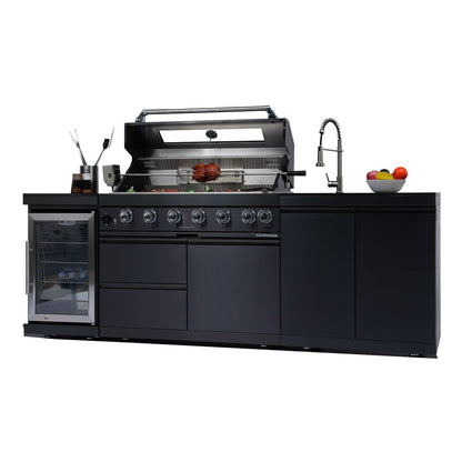 43 - Inch 6 - Burner 85000 BTU Deluxe Stainless Steel Gas Outdoor Kitchen Bar Barbecue Island Grill + Wine Cooler Compact Refrigerator + Rotisserie kit + Granite Countertops + Stainless steel Sink - 1st Choice Furniture Direct