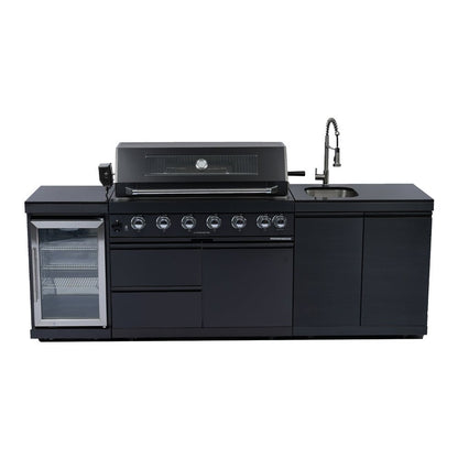 43 - Inch 6 - Burner 85000 BTU Deluxe Stainless Steel Gas Outdoor Kitchen Bar Barbecue Island Grill + Wine Cooler Compact Refrigerator + Rotisserie kit + Granite Countertops + Stainless steel Sink - 1st Choice Furniture Direct