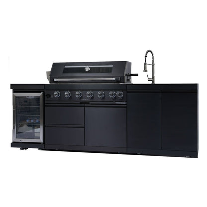 43 - Inch 6 - Burner 85000 BTU Deluxe Stainless Steel Gas Outdoor Kitchen Bar Barbecue Island Grill + Wine Cooler Compact Refrigerator + Rotisserie kit + Granite Countertops + Stainless steel Sink - 1st Choice Furniture Direct