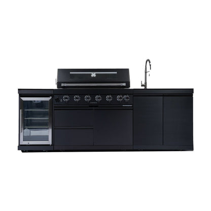 43 - Inch 6 - Burner 85000 BTU Deluxe Stainless Steel Gas Outdoor Kitchen Bar Barbecue Island Grill + Wine Cooler Compact Refrigerator + Rotisserie kit + Granite Countertops + Stainless steel Sink - 1st Choice Furniture Direct