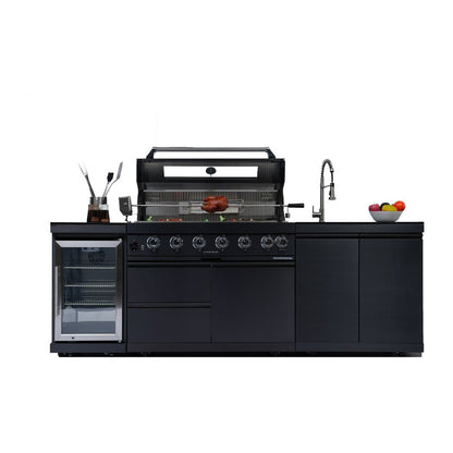 43 - Inch 6 - Burner 85000 BTU Deluxe Stainless Steel Gas Outdoor Kitchen Bar Barbecue Island Grill + Wine Cooler Compact Refrigerator + Rotisserie kit + Granite Countertops + Stainless steel Sink - 1st Choice Furniture Direct