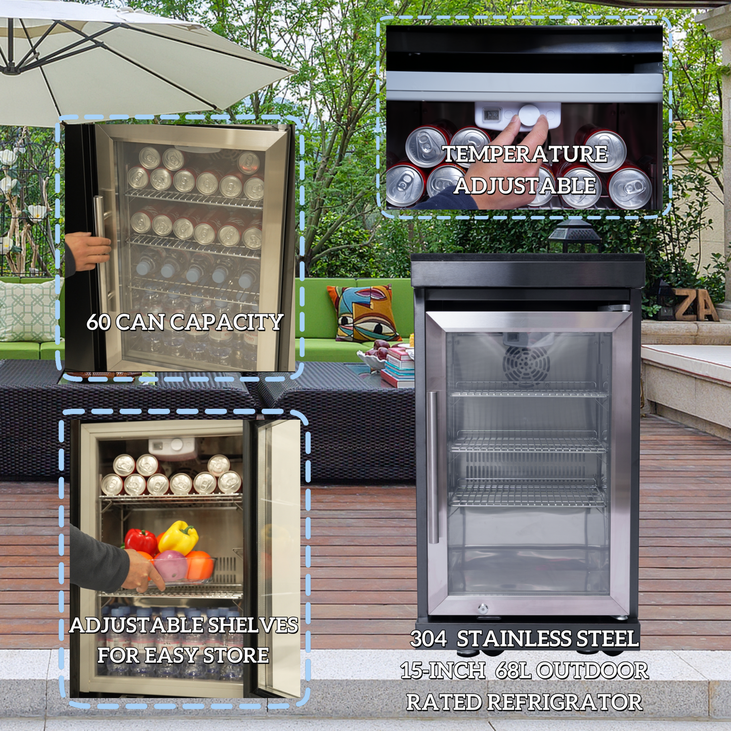 43 - Inch 6 - Burner 85000 BTU Deluxe Stainless Steel Gas Outdoor Kitchen Bar Barbecue Island Grill + Wine Cooler Compact Refrigerator + Rotisserie kit + Granite Countertops + Stainless steel Sink - 1st Choice Furniture Direct