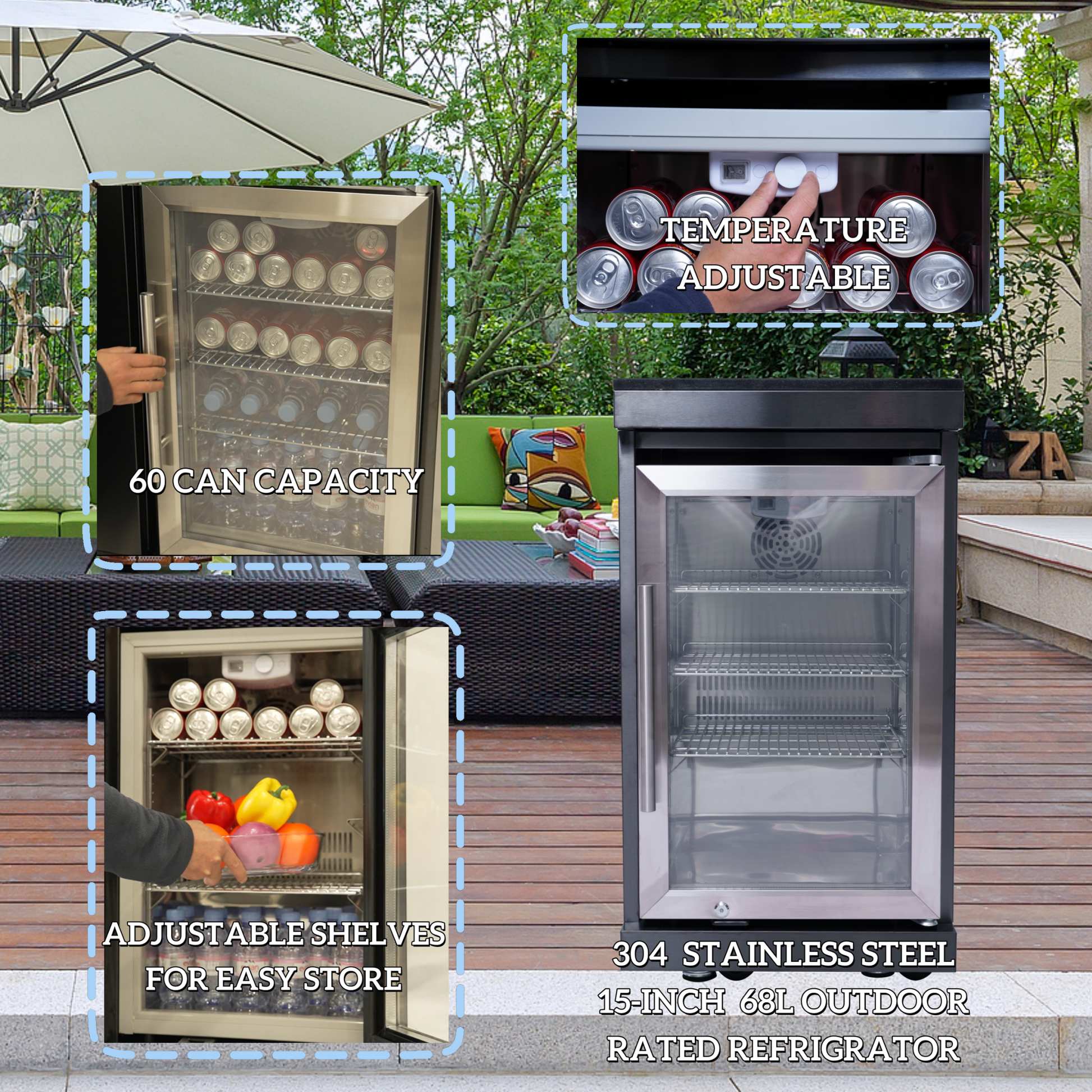 43 - Inch 6 - Burner 85000 BTU Deluxe Stainless Steel Gas Outdoor Kitchen Bar Barbecue Island Grill + Wine Cooler Compact Refrigerator + Rotisserie kit + Granite Countertops + Stainless steel Sink - 1st Choice Furniture Direct