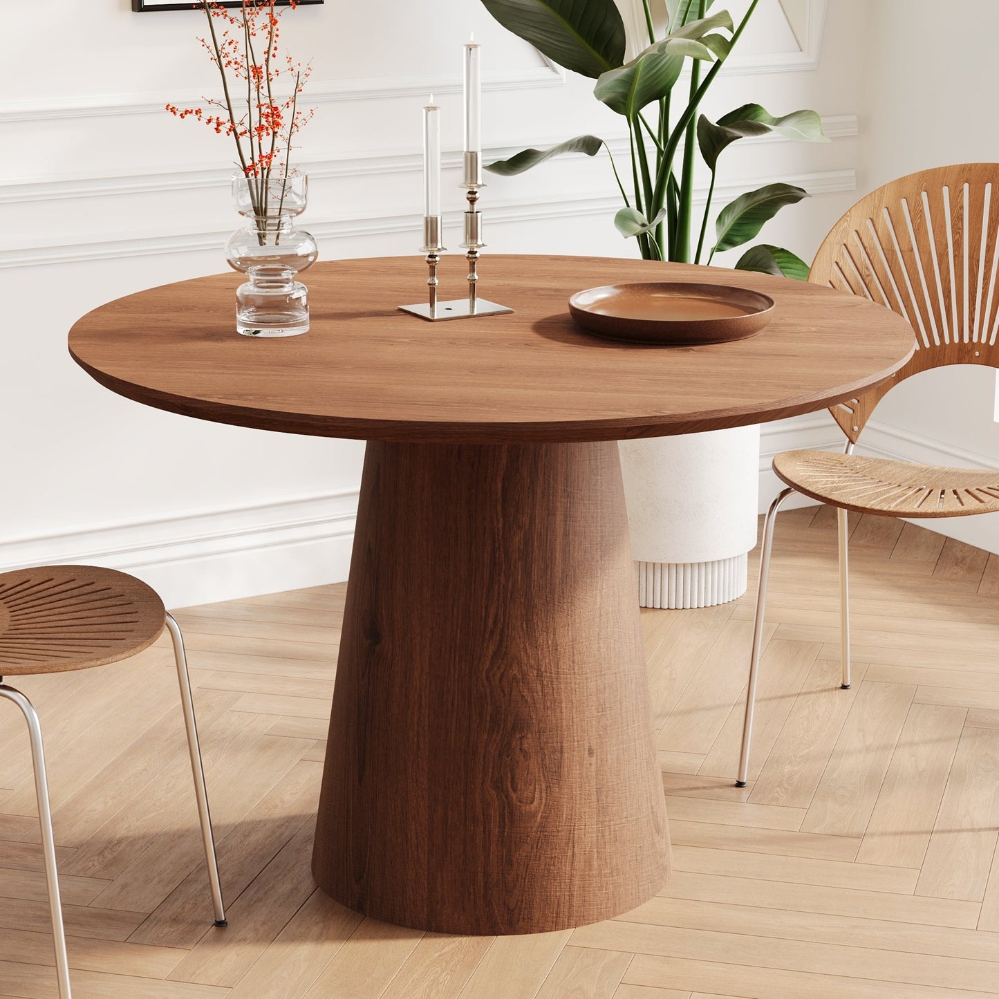 43 inch circular dining table, modern minimalist round table, MDF grain dining table, one handle and two packs - 1st Choice Furniture Direct