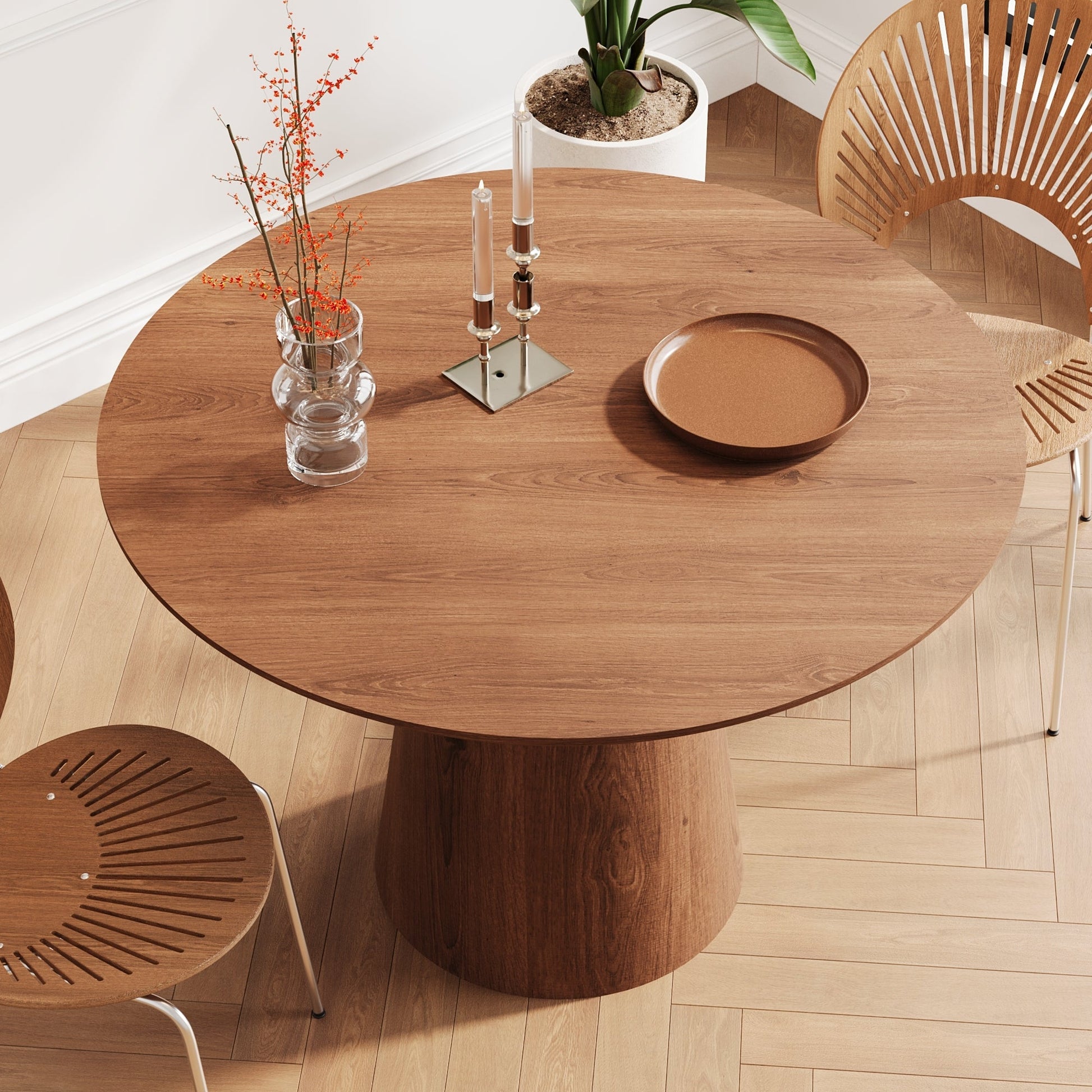 43 inch circular dining table, modern minimalist round table, MDF grain dining table, one handle and two packs - 1st Choice Furniture Direct
