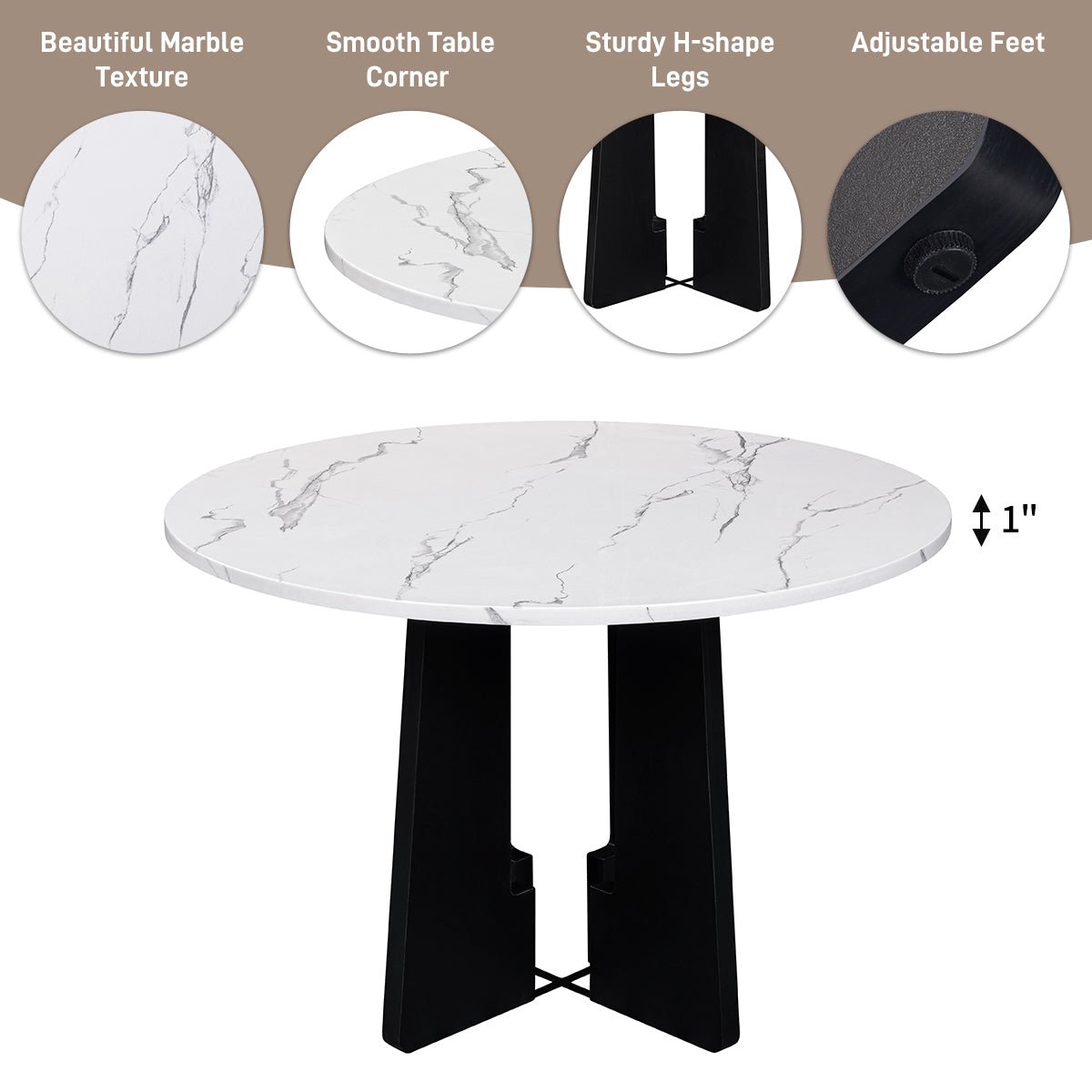 43 Inch Round Dining Table for 4 | Modern White & Black Kitchen Table - 1st Choice Furniture Direct