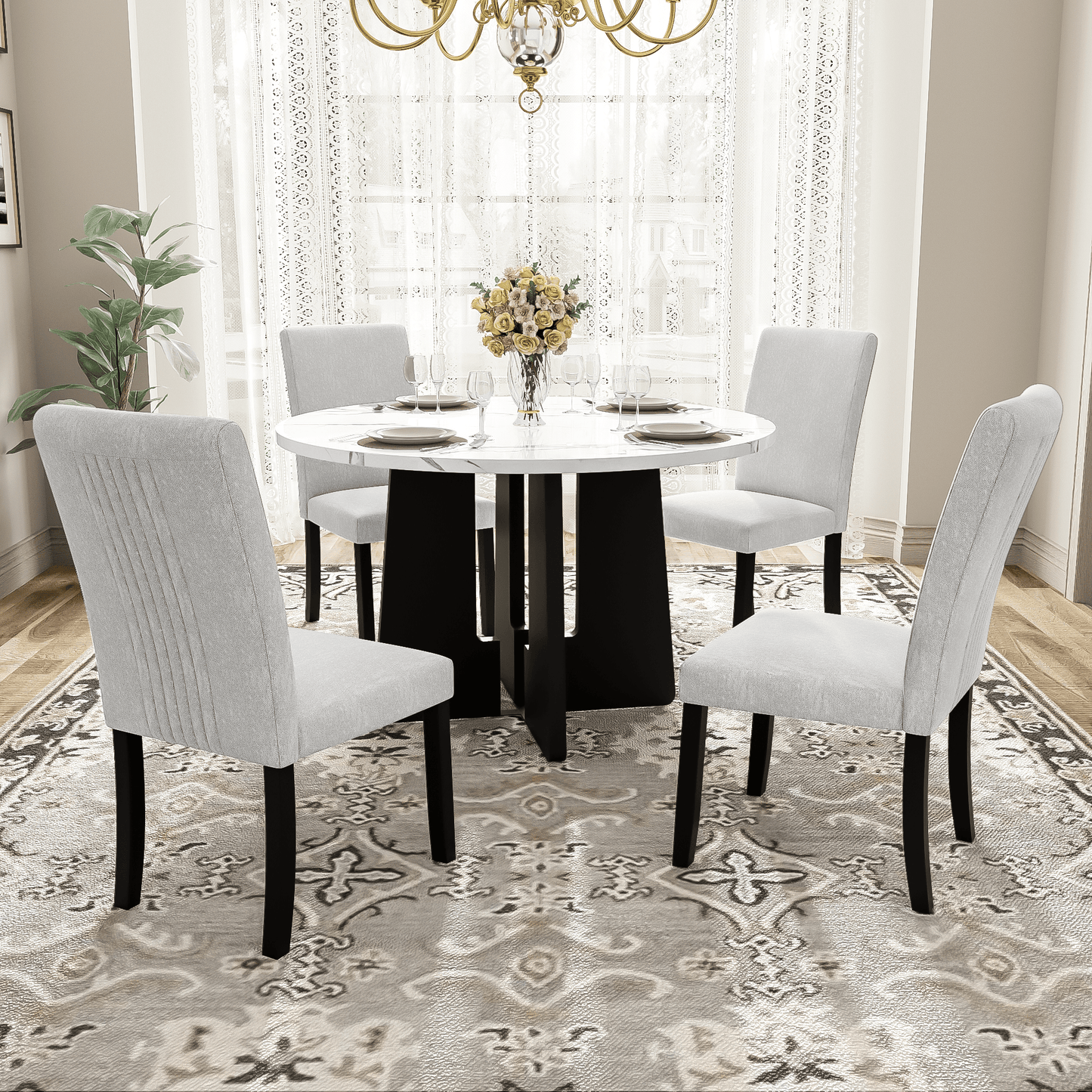 43 Inch Round Dining Table for 4 | Modern White & Black Kitchen Table - 1st Choice Furniture Direct