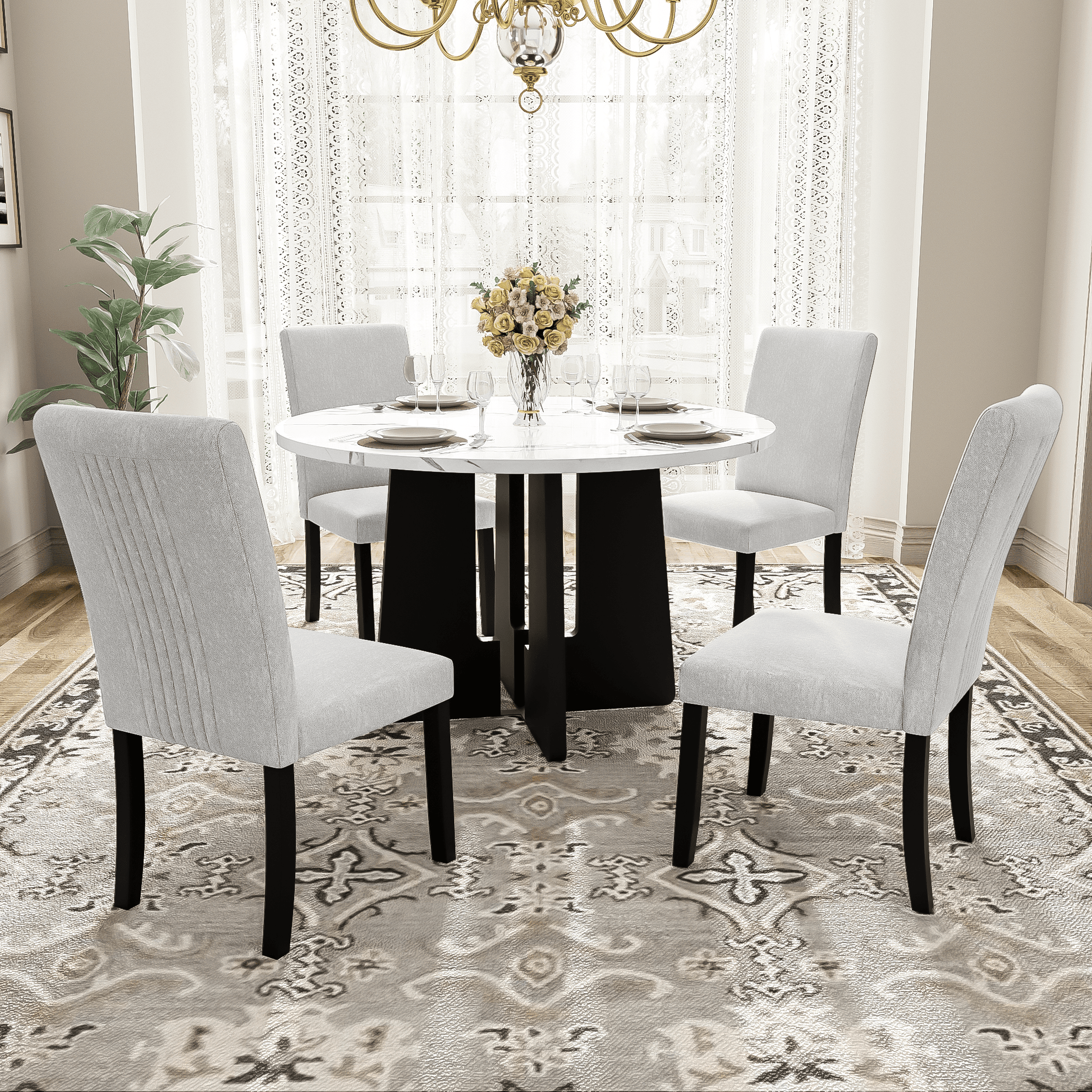 43 Inch Round Dining Table for 4 | Modern White & Black Kitchen Table - 1st Choice Furniture Direct