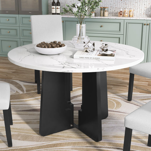 43 Inch Round Dining Table for 4 | Modern White & Black Kitchen Table - 1st Choice Furniture Direct