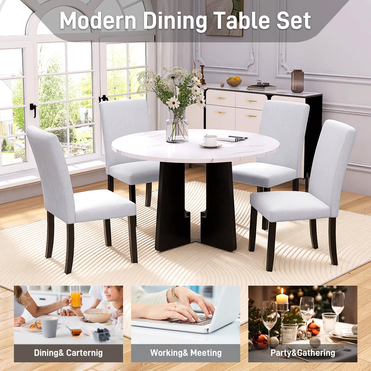 43 Inch Round Dining Table for 4 | Modern White & Black Kitchen Table - 1st Choice Furniture Direct