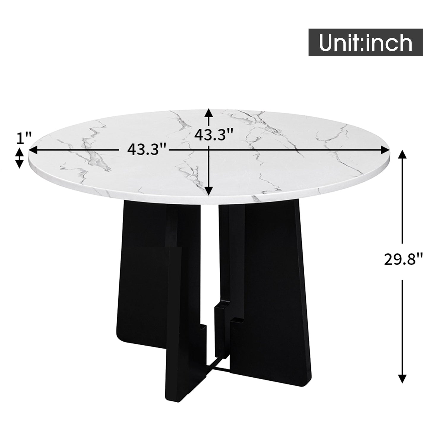 43 Inch Round Dining Table for 4 | Modern White & Black Kitchen Table - 1st Choice Furniture Direct