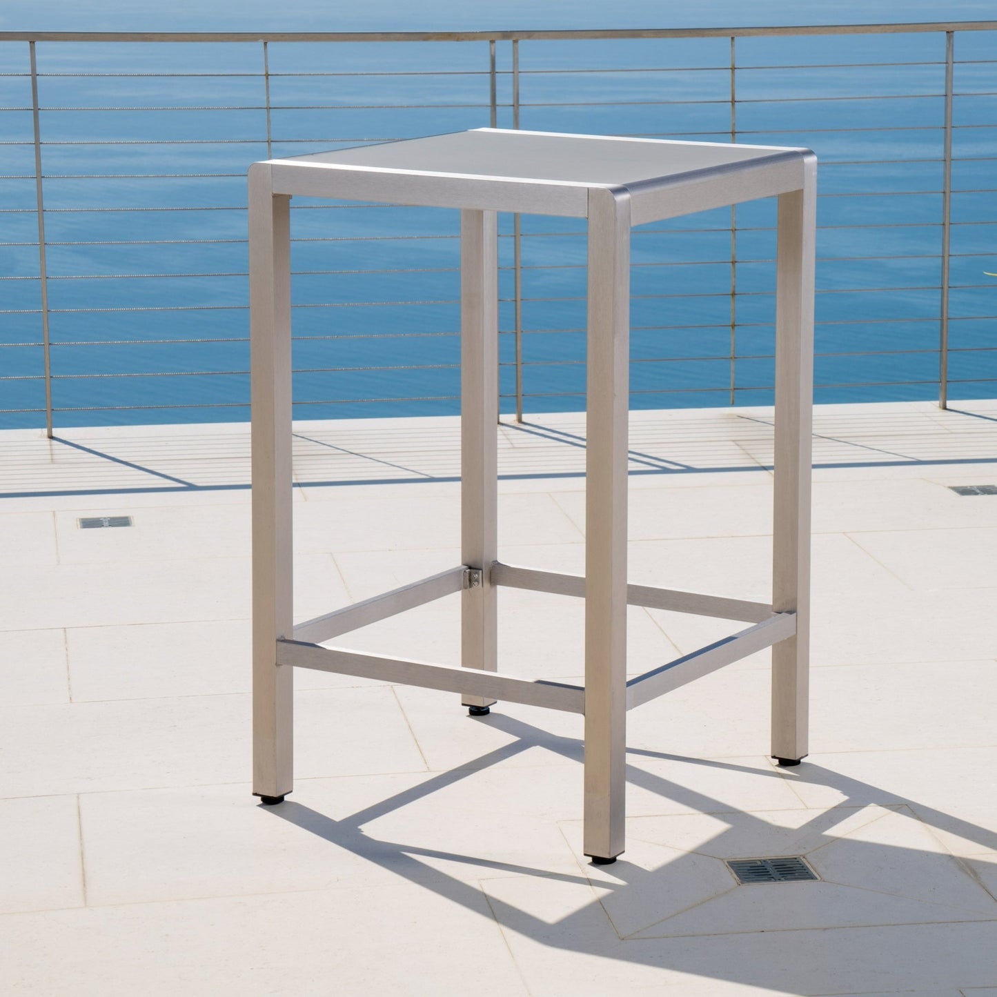 43' Outdoor Aluminum Frame Bar Table with Glass Table Top, Grey Finish - 1st Choice Furniture Direct