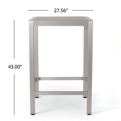 43' Outdoor Aluminum Frame Bar Table with Glass Table Top, Grey Finish - 1st Choice Furniture Direct