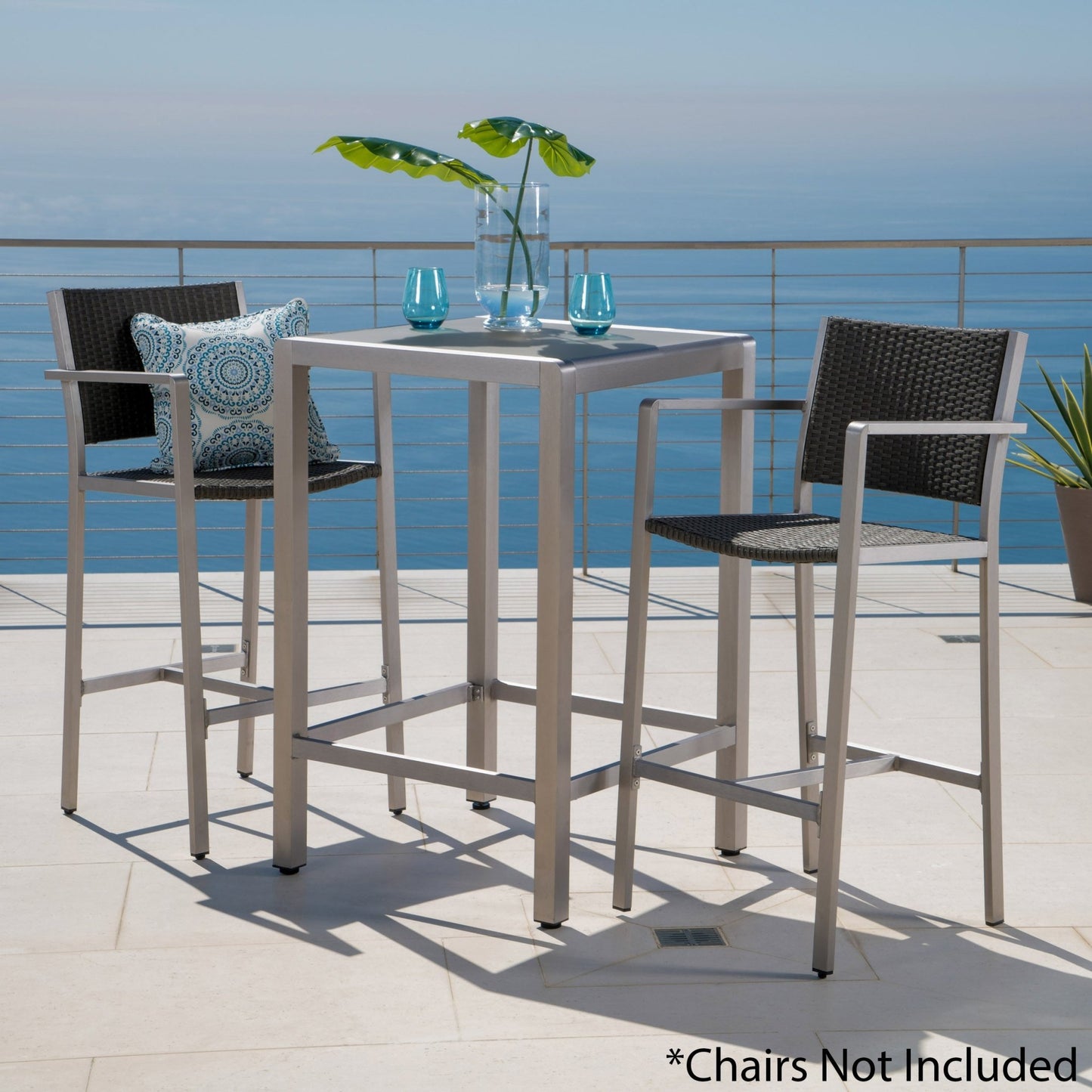 43' Outdoor Aluminum Frame Bar Table with Glass Table Top, Grey Finish - 1st Choice Furniture Direct