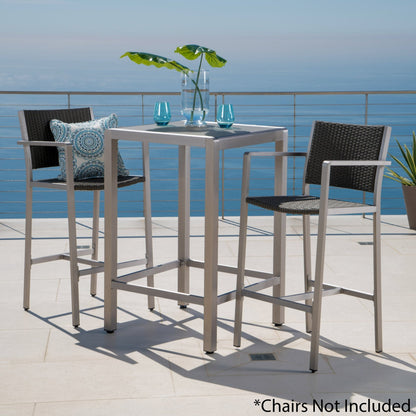 43' Outdoor Aluminum Frame Bar Table with Glass Table Top, Grey Finish - 1st Choice Furniture Direct