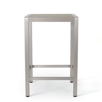 43' Outdoor Aluminum Frame Bar Table with Glass Table Top, Grey Finish - 1st Choice Furniture Direct