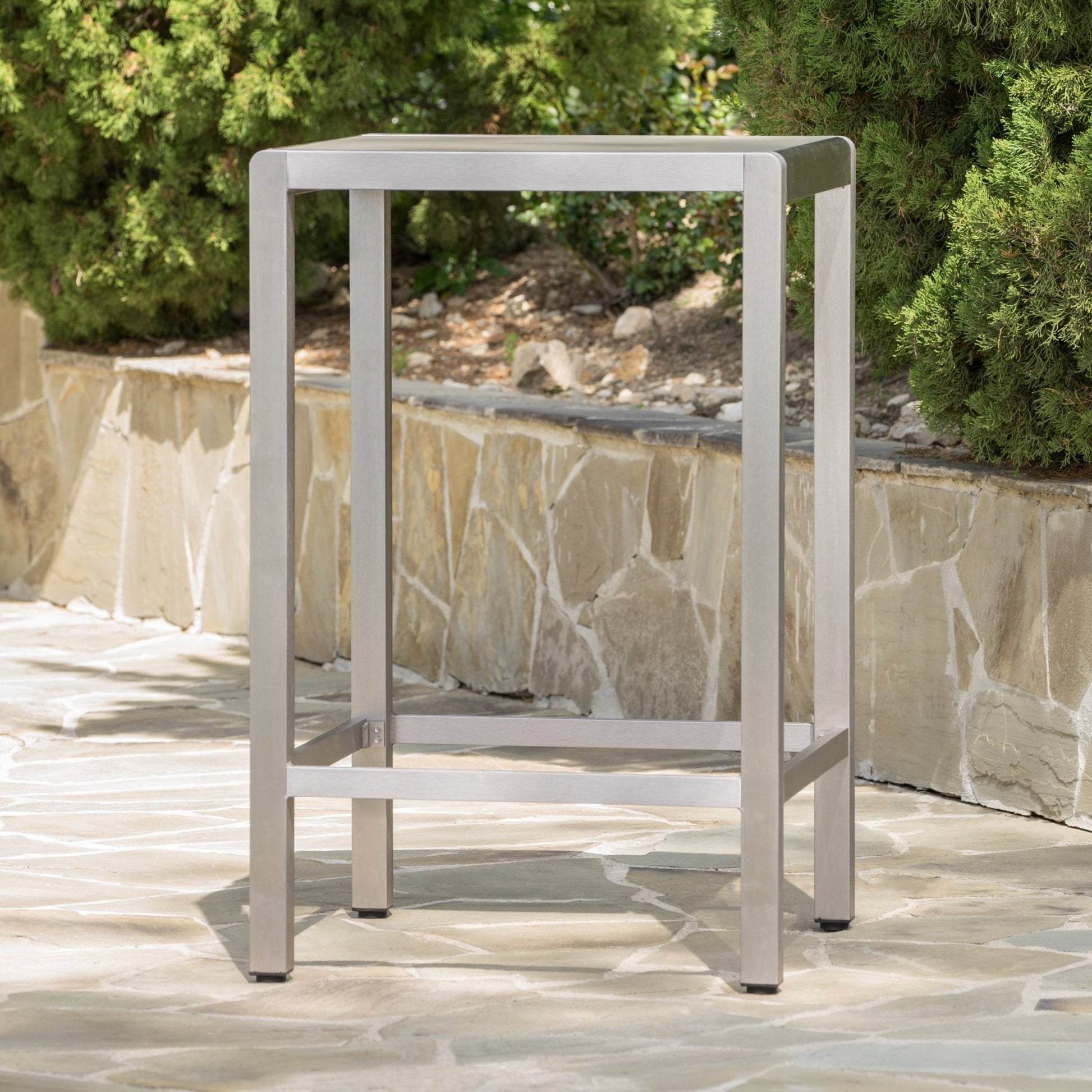 43' Outdoor Aluminum Frame Bar Table with Glass Table Top, Grey Finish - 1st Choice Furniture Direct