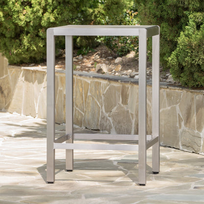43' Outdoor Aluminum Frame Bar Table with Glass Table Top, Grey Finish - 1st Choice Furniture Direct