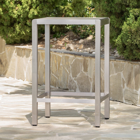 43' Outdoor Aluminum Frame Bar Table with Glass Table Top, Grey Finish - 1st Choice Furniture Direct