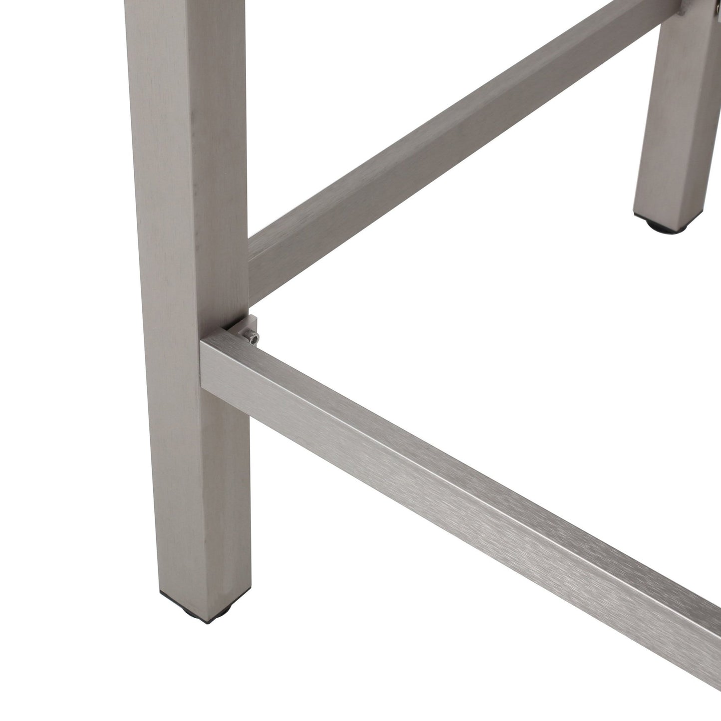 43' Outdoor Aluminum Frame Bar Table with Glass Table Top, Grey Finish - 1st Choice Furniture Direct