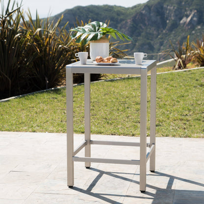 43' Outdoor Aluminum Frame Bar Table with Glass Table Top, Grey Finish - 1st Choice Furniture Direct