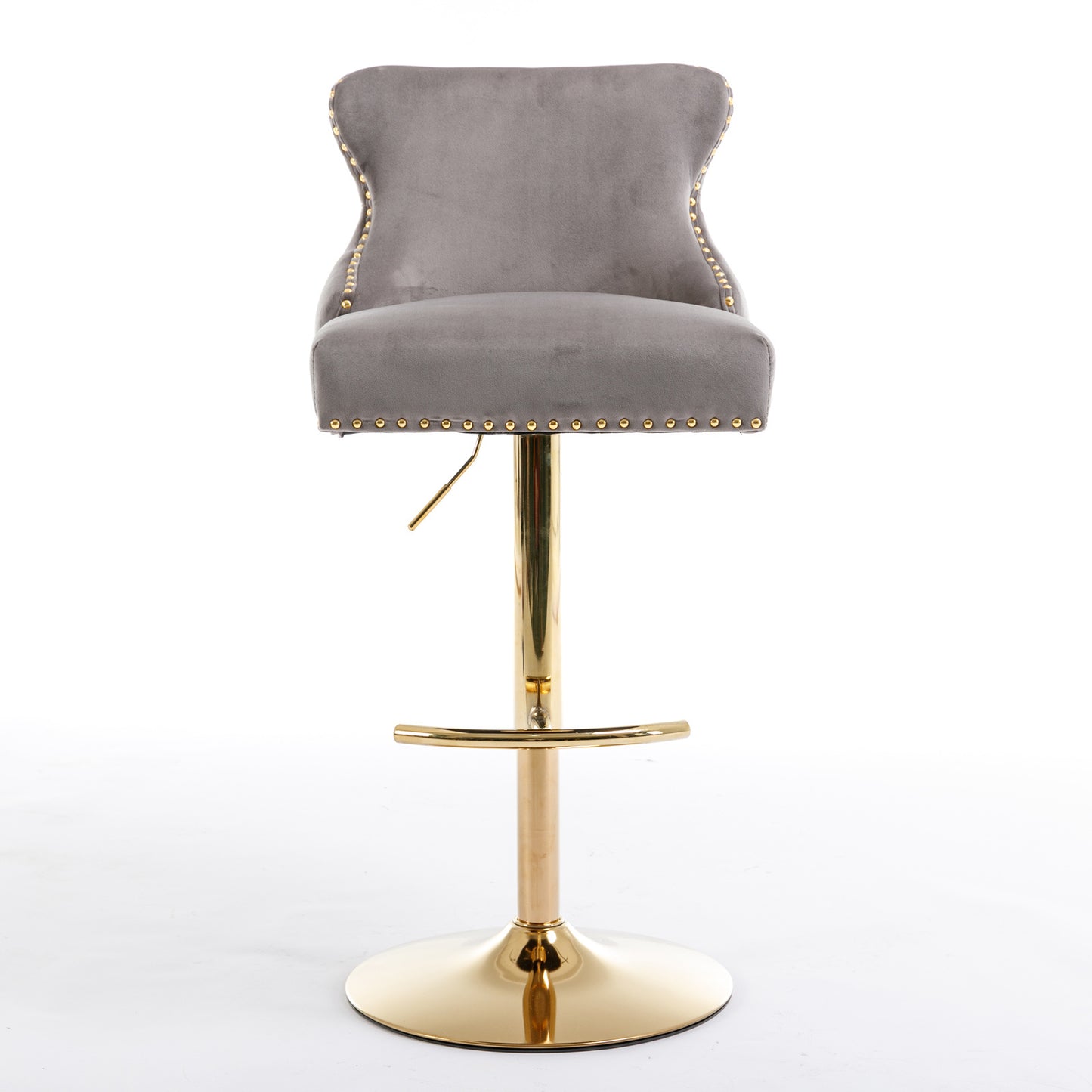 Seat Wide19.3 inches,Golden Swivel Velvet Barstools Adjusatble Seat Height from 25~33 Inch, Wing-Back Upholstered Bar Stools with Backs Comfortable Tufted for Kitchen Island or Bar,Gray,Set of 2