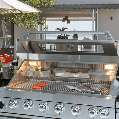 44 - Inch 6 - Burner 85,000 BTU Deluxe Stainless Steel Gas Outdoor Kitchen Island Grill with Wine Cooler Refrigerator, Rotisserie, Granite Countertops, Storage Cabinets & Drawers - 1st Choice Furniture Direct