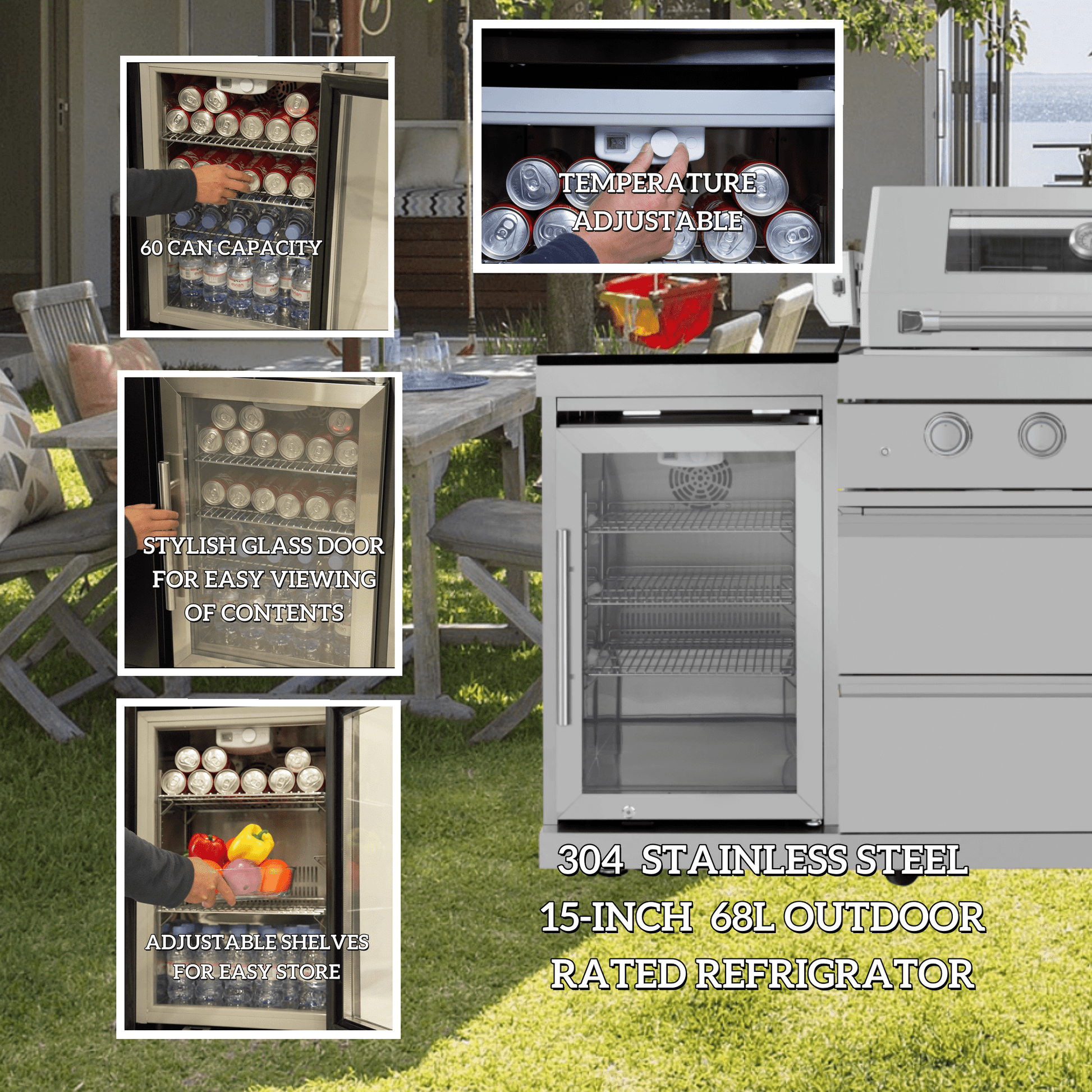 44 - Inch 6 - Burner 85,000 BTU Deluxe Stainless Steel Gas Outdoor Kitchen Island Grill with Wine Cooler Refrigerator, Rotisserie, Granite Countertops, Storage Cabinets & Drawers - 1st Choice Furniture Direct
