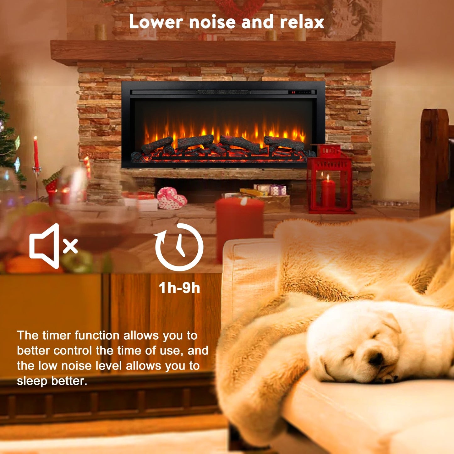 44 Inch Wall Mounted Electric Fireplace with Remote Control - 1st Choice Furniture Direct