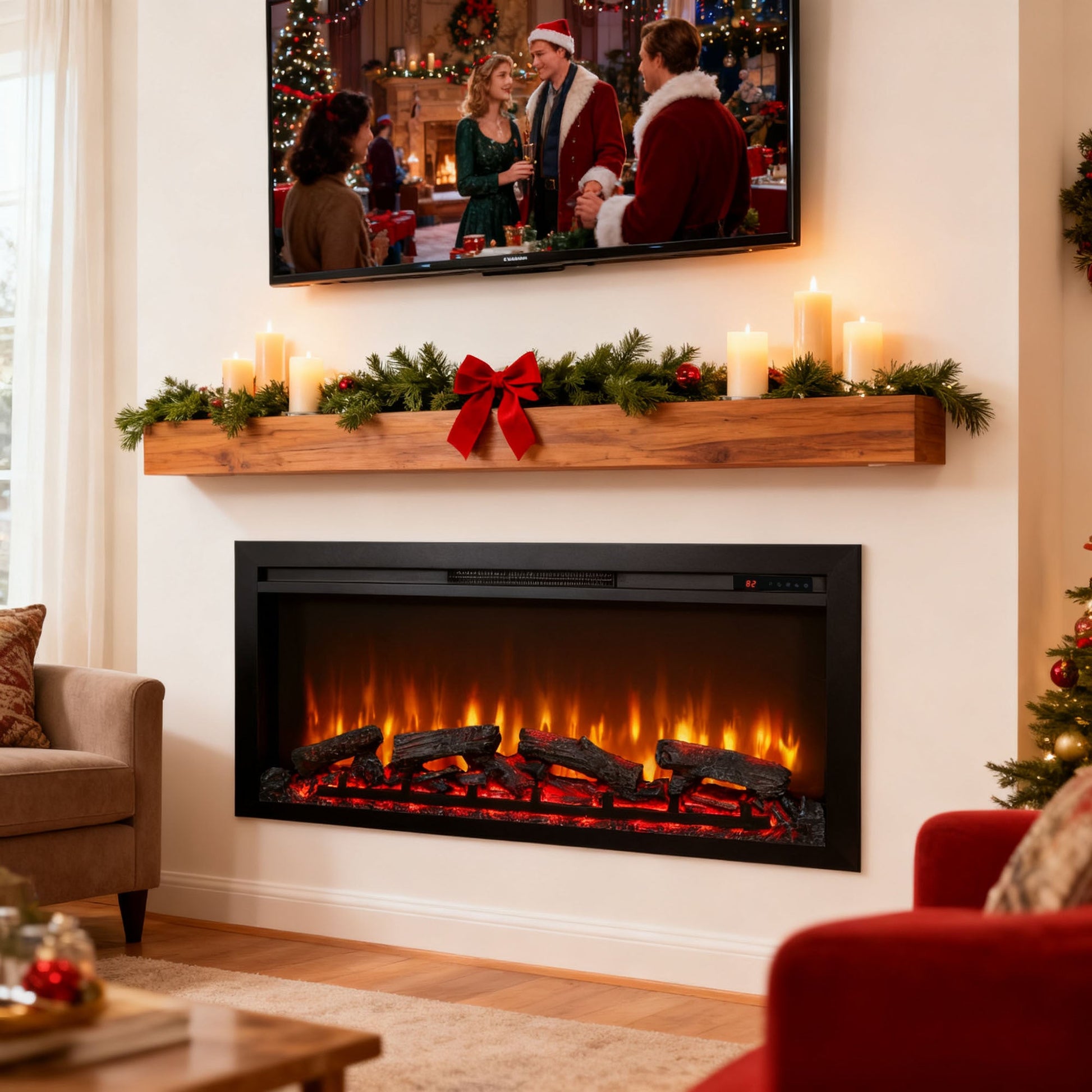 44 Inch Wall Mounted Electric Fireplace with Remote Control - 1st Choice Furniture Direct